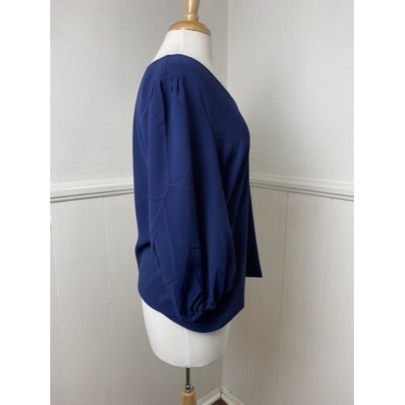 NWOT ModCloth Balloon Sleeve Blue Blouse Top V-neck Pullover Size Large - Picture 3 of 10